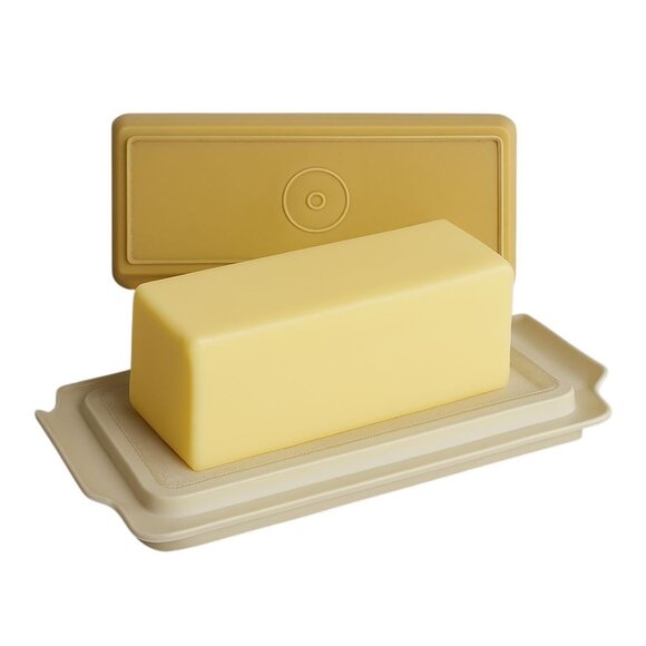 Vintage Tupperware Butter Dish Container Saver Mustard Gold Almond - Picture 1 of 16